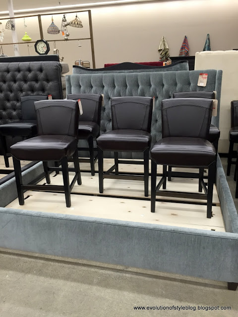 Arhaus Outlet tufted headboard and bar stools