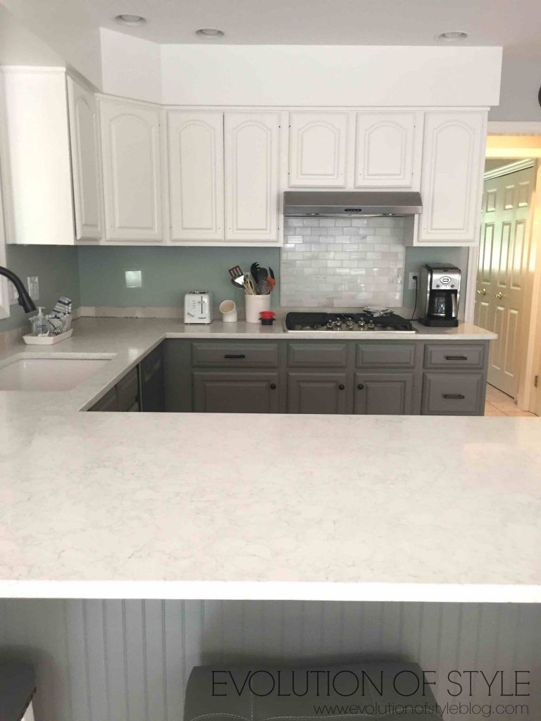 Two Toned Gray and White Kitchen Cabinets