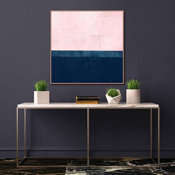 Navy and blush abstract artwork