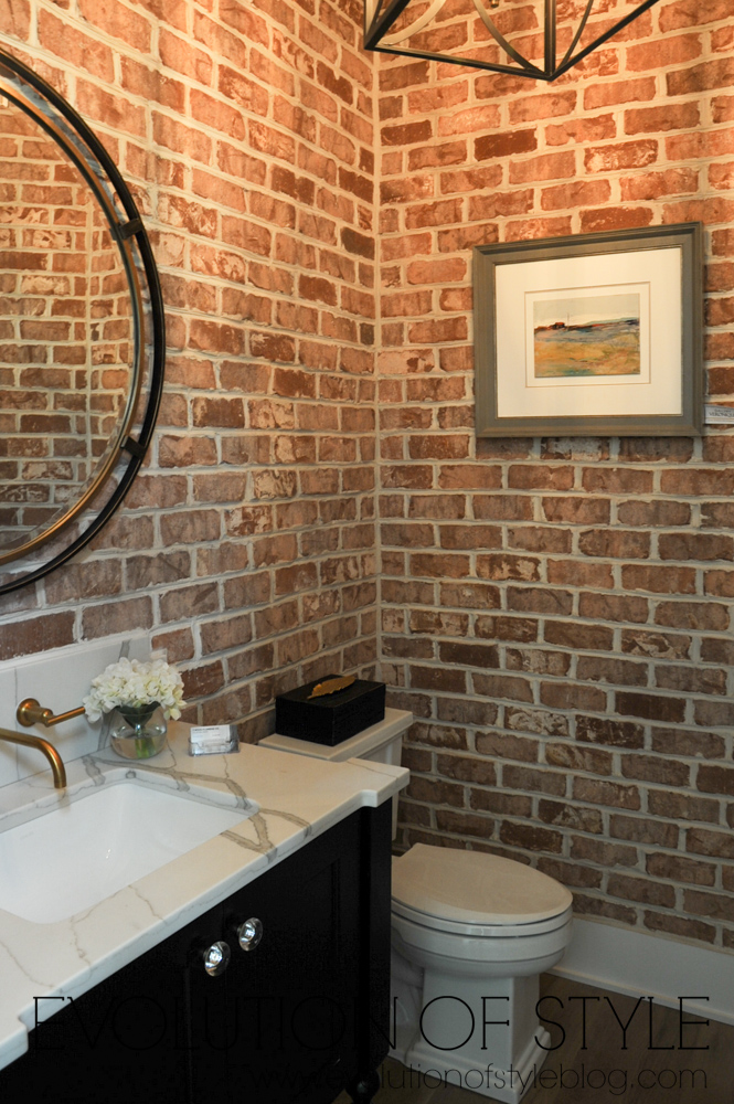 2018 Homearama Modern Farmhouse Tour - Exposed brick powder room