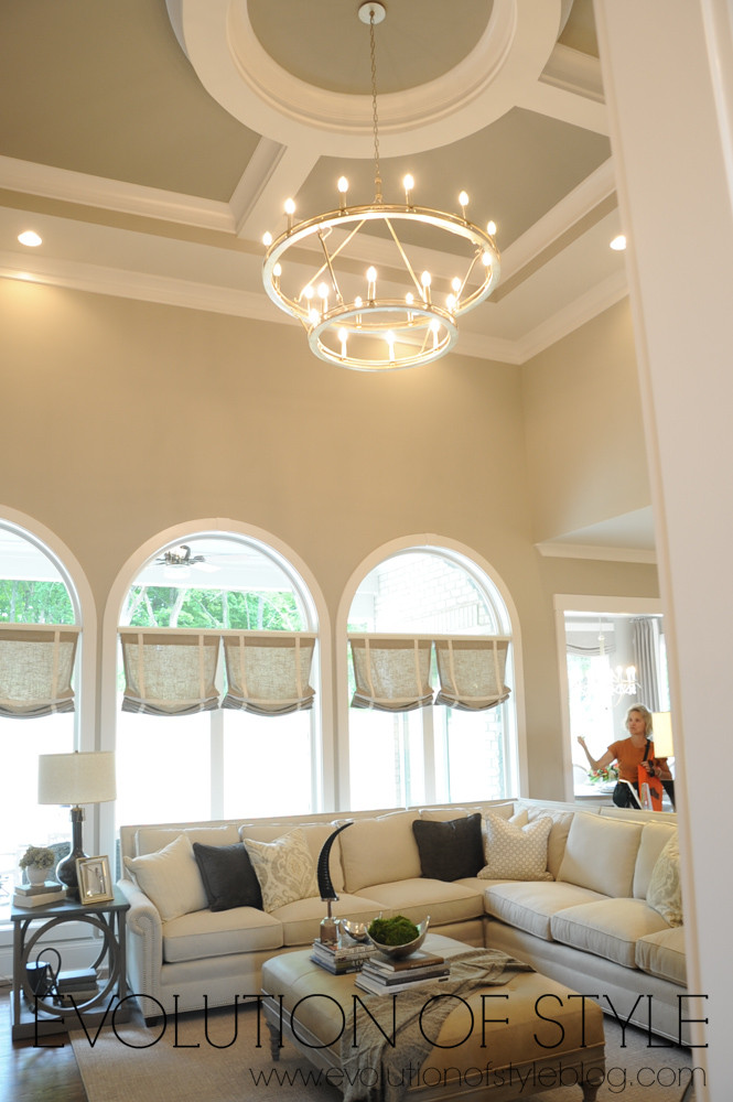 Large family room with chandelier