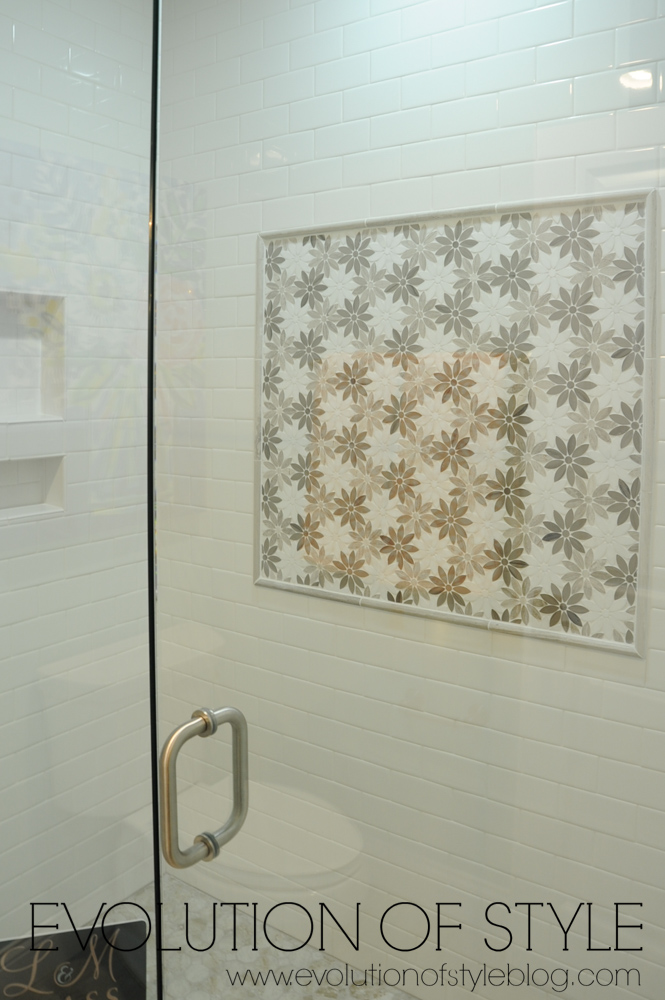 Pretty tile backsplash in master shower