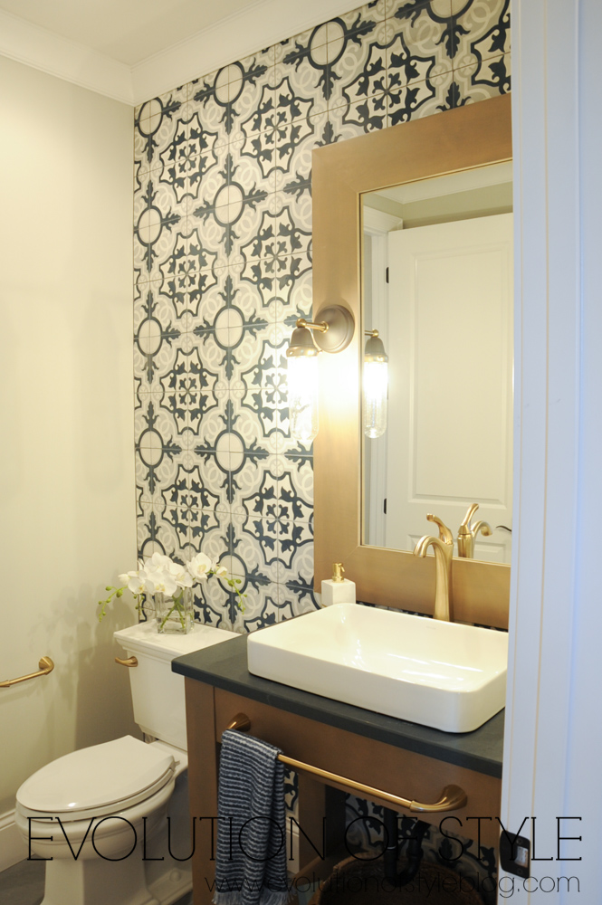 Bathroom with cement tile wall