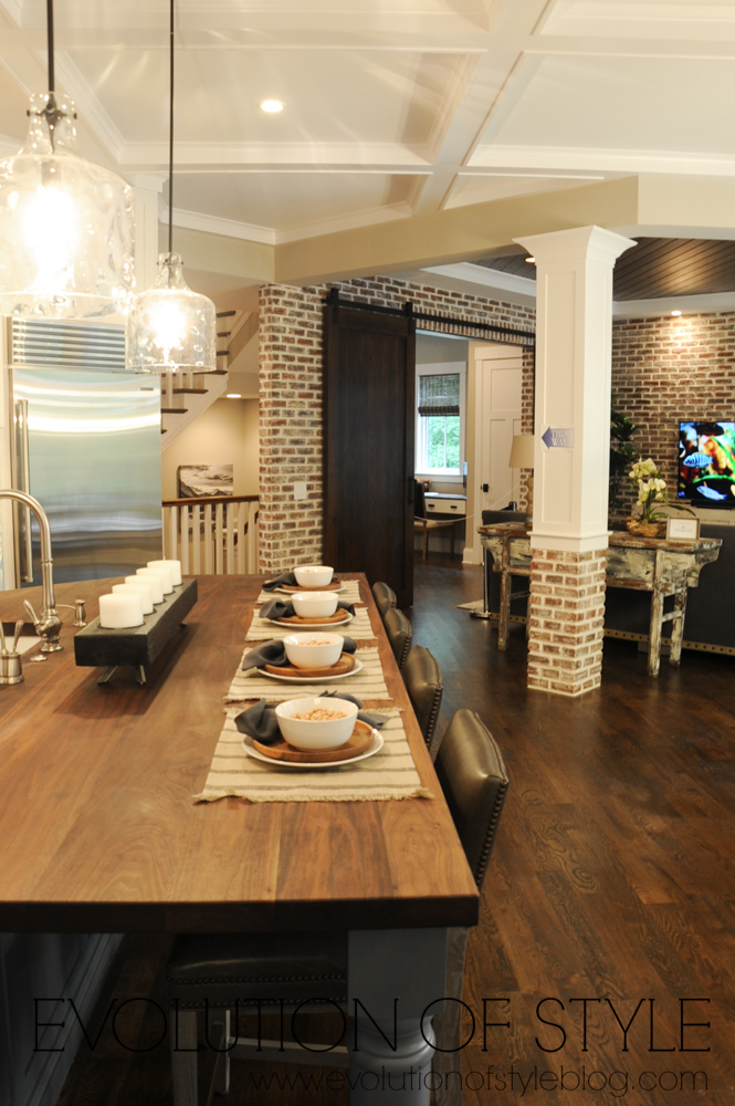 Dining Room with exposed brick