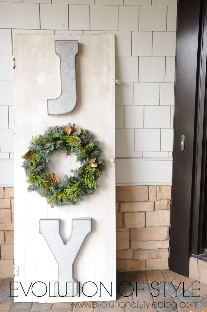 JOY Christmas Sign on Salvaged Door