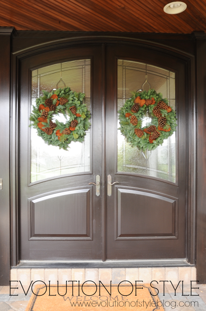 Double Front Doors with Christmas Wreaths
