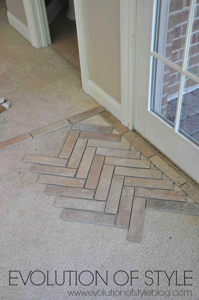 Installing a brick tile floor - herringbone pattern